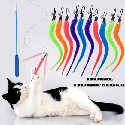 Replace Plush Cat Toy Accessories Worms Replacement Head Funny Cat Stick Pet Toys 5/10/6/11 Pcs Beauty World Shop