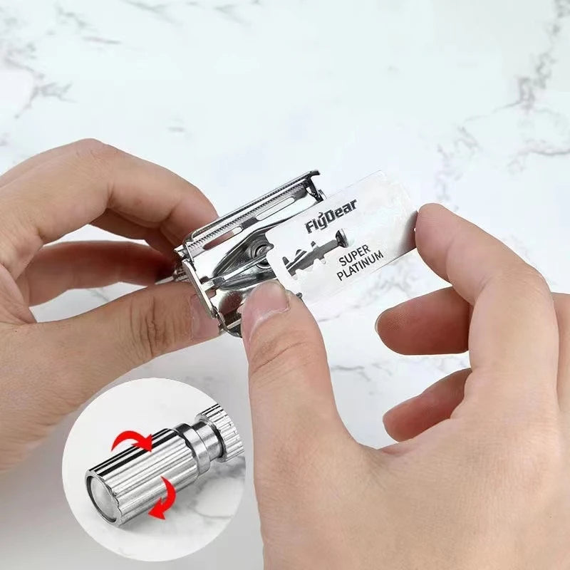 Men Shaving Razor with Blade Sliver Folding Shaving Knife Facial Hair Stainless Steel Straight Razor Barber Tools 10 Pcs Blades Beauty World Shop