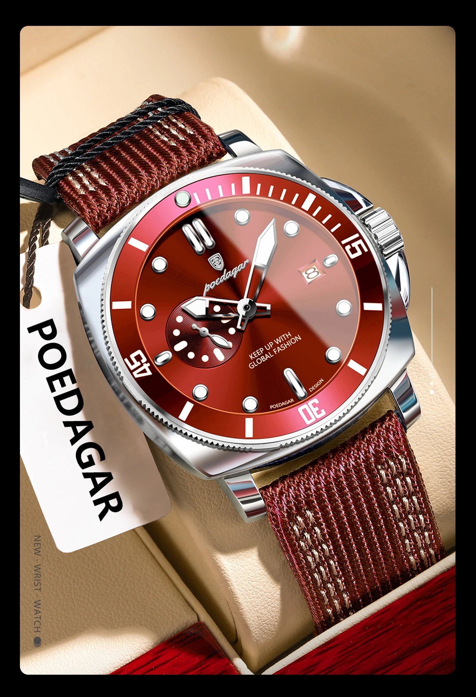 POEDAGAR Luxury Fashion Man Watch Luminous Waterproof Date Sport Watches For Men Nylon Leather Quartz Business Men's Clock Reloj Beauty World Shop