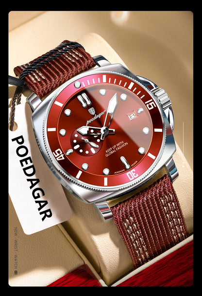 POEDAGAR Luxury Fashion Man Watch Luminous Waterproof Date Sport Watches For Men Nylon Leather Quartz Business Men's Clock Reloj Beauty World Shop