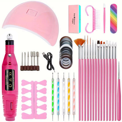 LINMANDA Manicure Set USB Electric Nail Drill Polish File Kit With LED Lamp Handheld Pen Sander Polishing Block Manicure Tools