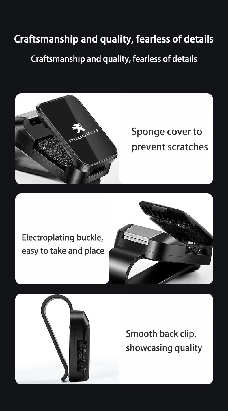 For Peugeot 208 3008 308 2008 207 107 508 Car Eyeglass Holder Glasses Storage Clip Sunglasses Holder with Sponge Protection Beauty World Shop