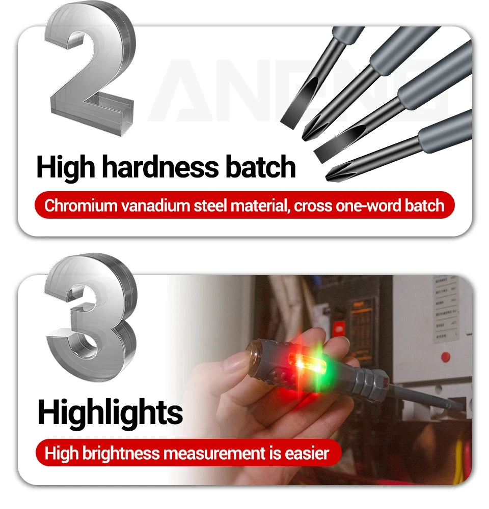 Multifunctional Electrician Test Screwdriver AC Non-contact Induction Test Pen Voltage Tester 70-600V Red Green Induction Lights Beauty World Shop
