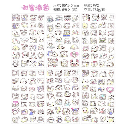 6Pcs/Lot Waterproof Cartoon Transparent Pvc Stickers DIY Hand Account Diary Decorative Stickers Kawaii Phone Cup Stickers Beauty World Shop