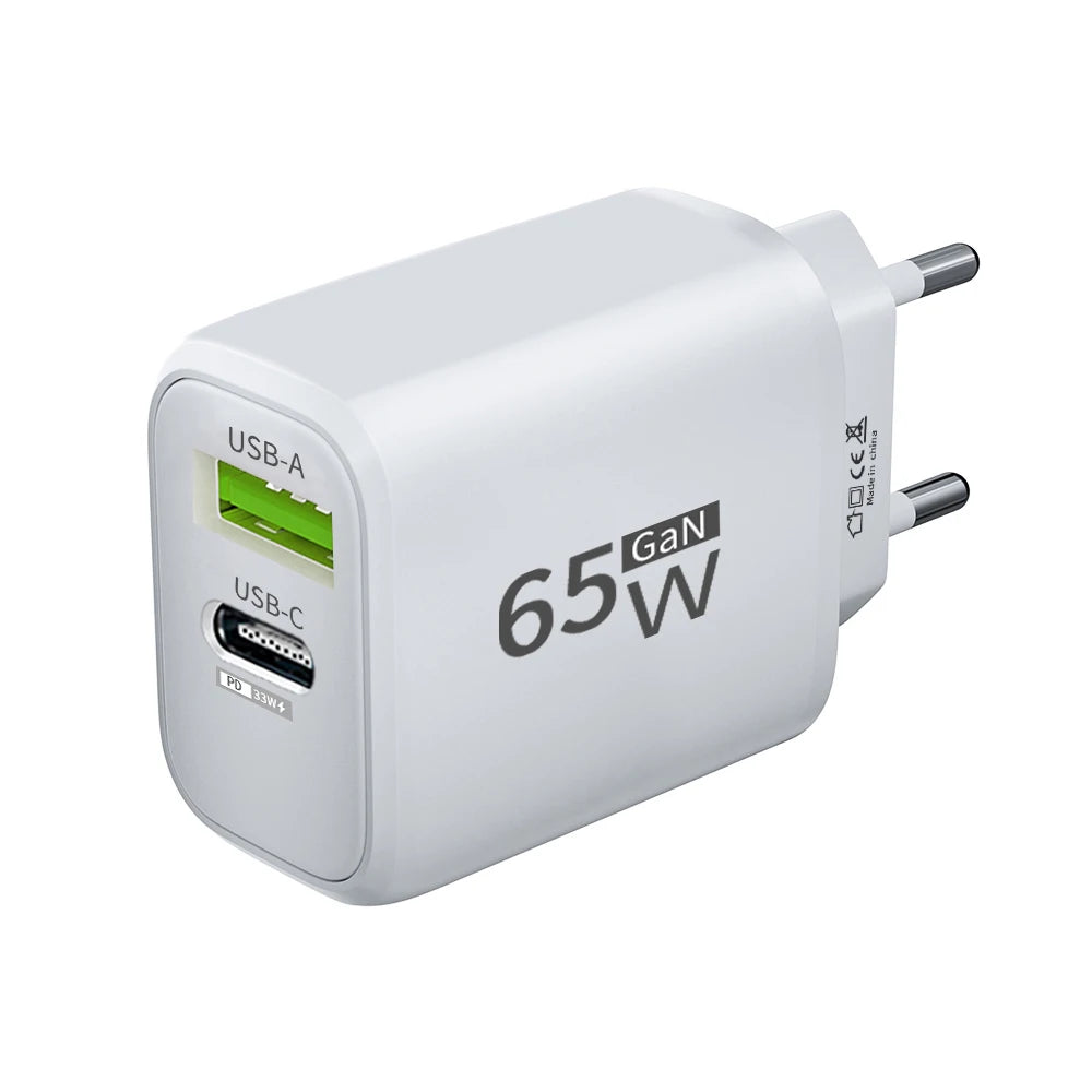 USB Charger 65W GaN Type C Fast Charging PD Power Adapter Quick Charger 3.0 For iPhone 15 Xiaomi POCO Samsung Oneplus Beauty World Shop