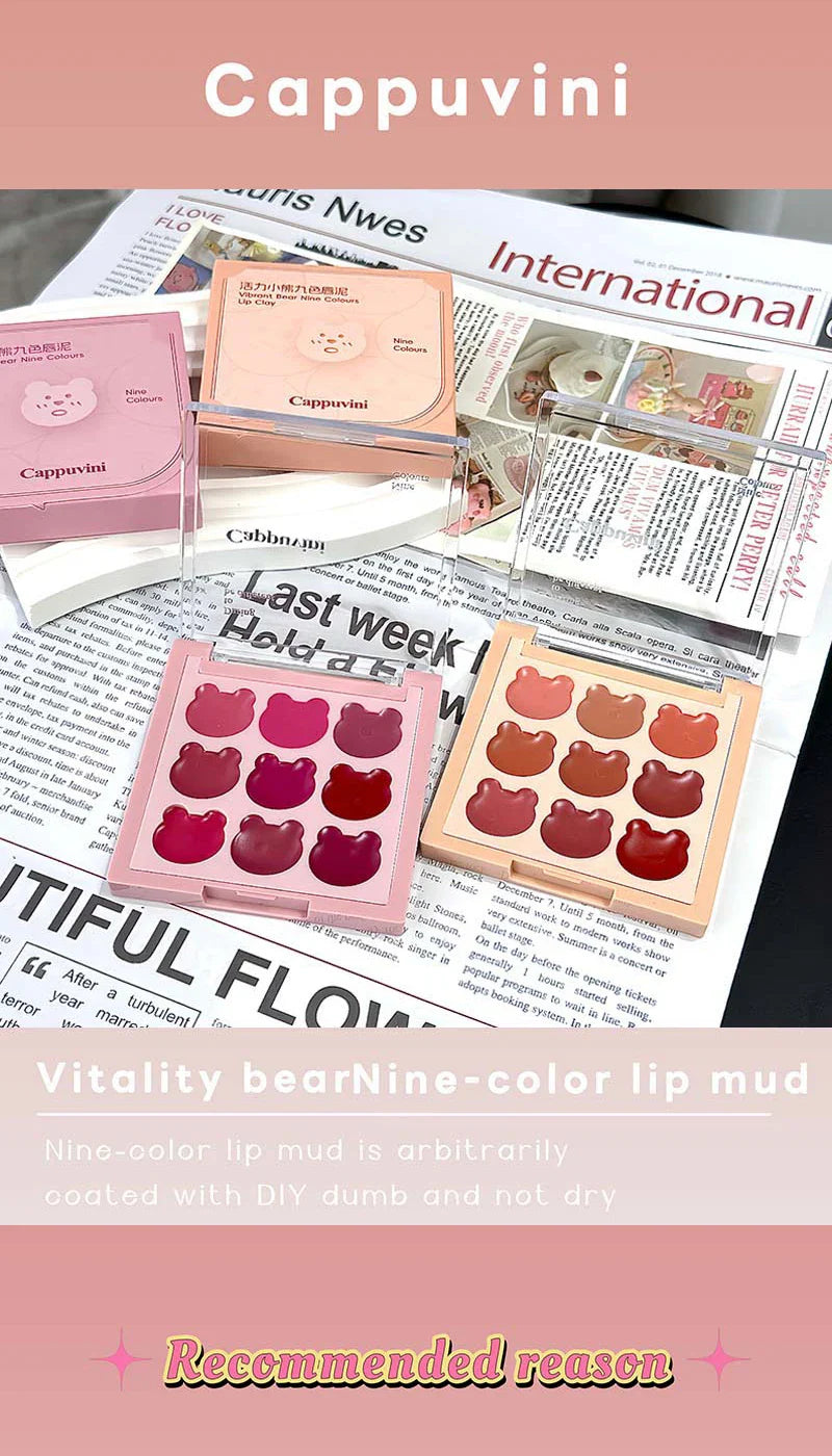 Cappuvini 9 Colors Velvet Lip Mousse - Matte & Natural Finish, Long-Lasting Non-Drying, Cute Bear Design for Youthful Look, Beauty Trend Shop