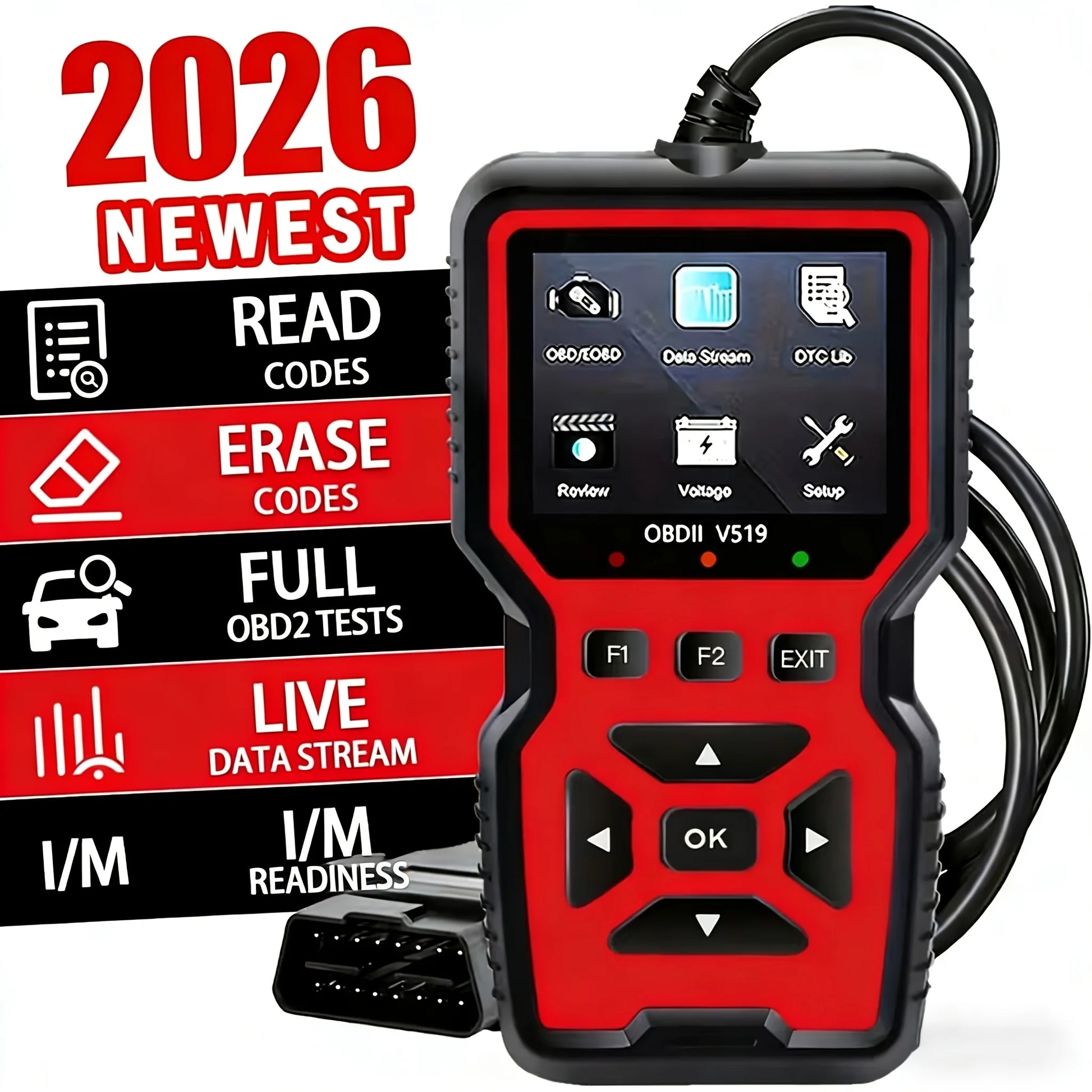 V519 Professional Obd2 Scanner - Usb-Powered Automotive Diagnostic Tool with Real-Time Data Stream, Full-Featured Obd Ii Testing (I/M Ready, Bod2/Eobd), Clears Engine Fault Lights, Reads/Erases Codes for Most Vehicles, Automo Beauty World Shop