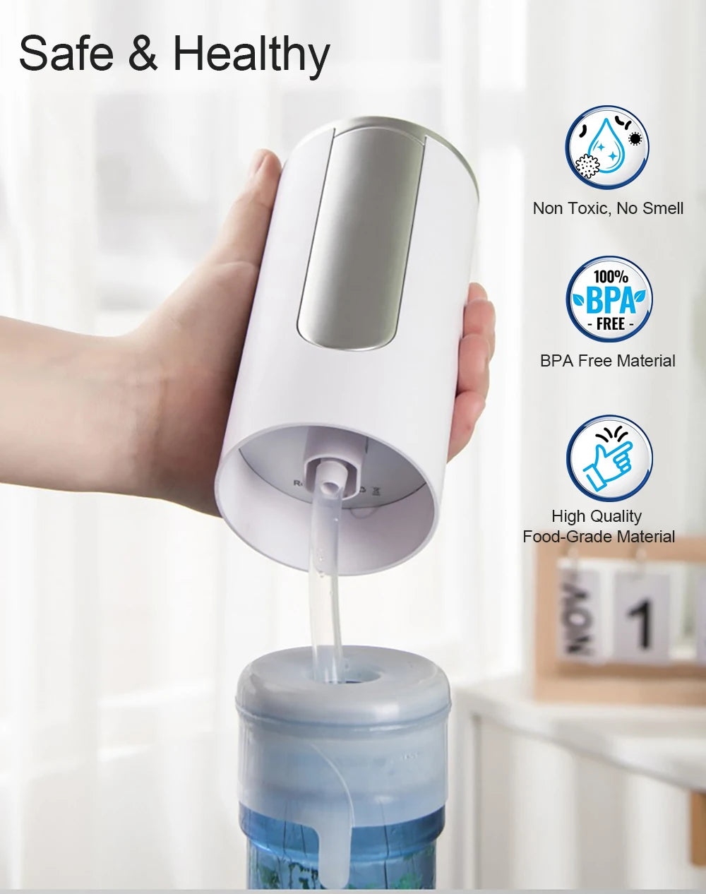 Electric Water Gallon Bottle Pump Automatic Water Dispenser Pump 19 Liters Foldable Desktop Water Bottle Pump H3 Rechargeable Beauty World Shop