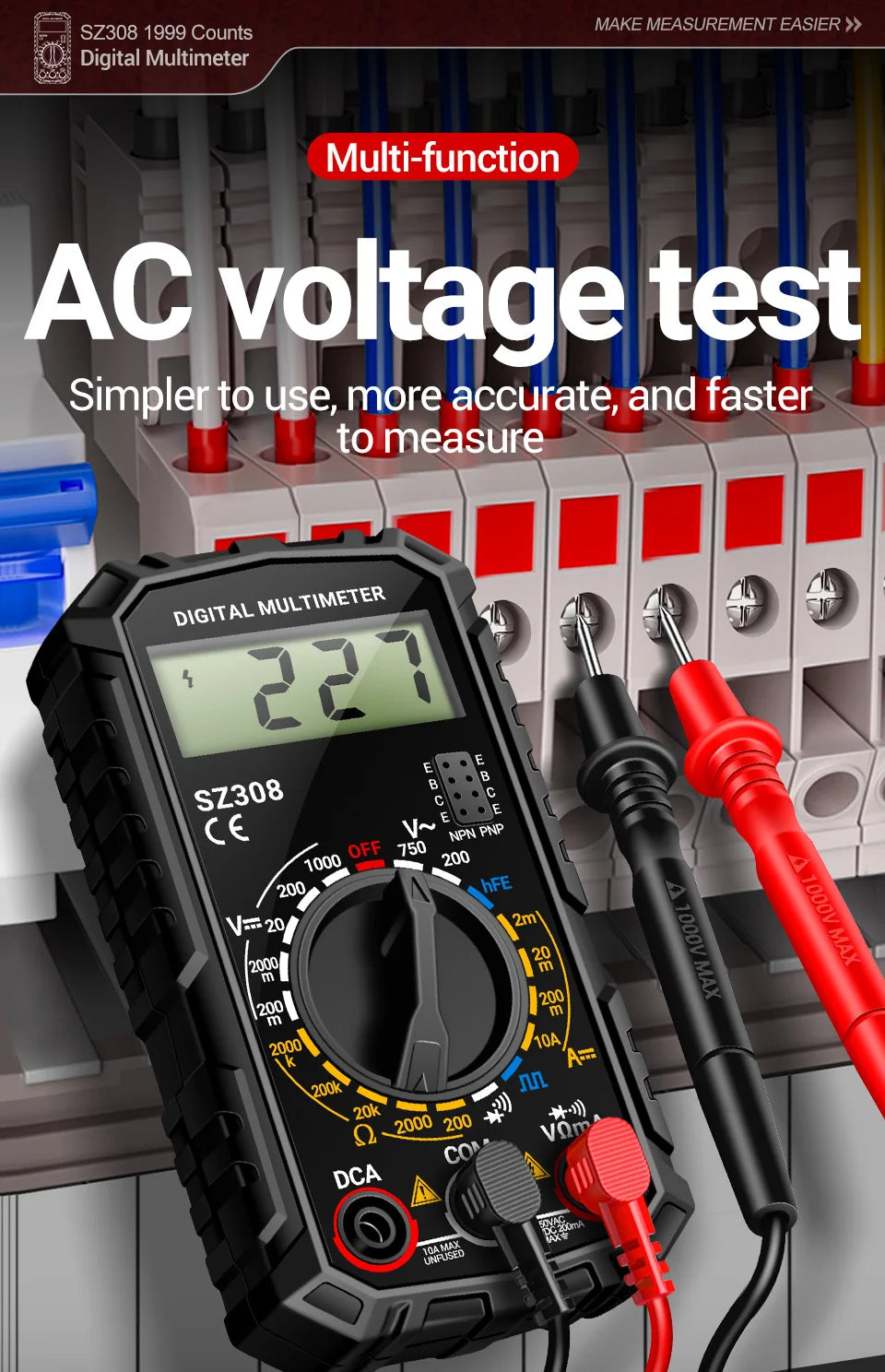 ANENG SZ308 Digital Multimeter   AC/DC Current Meter Voltage Resistance Meter Electrician LCD Backlight Ohm Square Wave Test Beauty World Shop