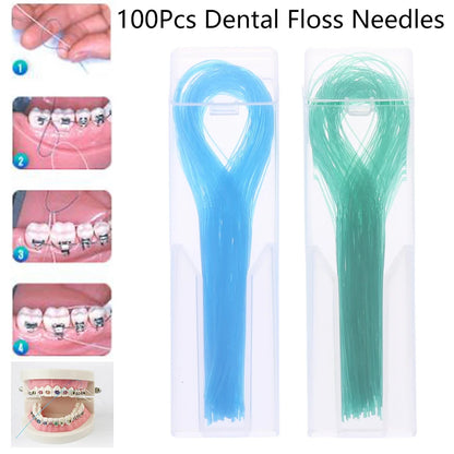 100Pcs Dental Floss Threader Dental Traction Line Oral For Crown Brace Bridge Implant Hoop Threading Braces Steel Traction Beauty World Shop