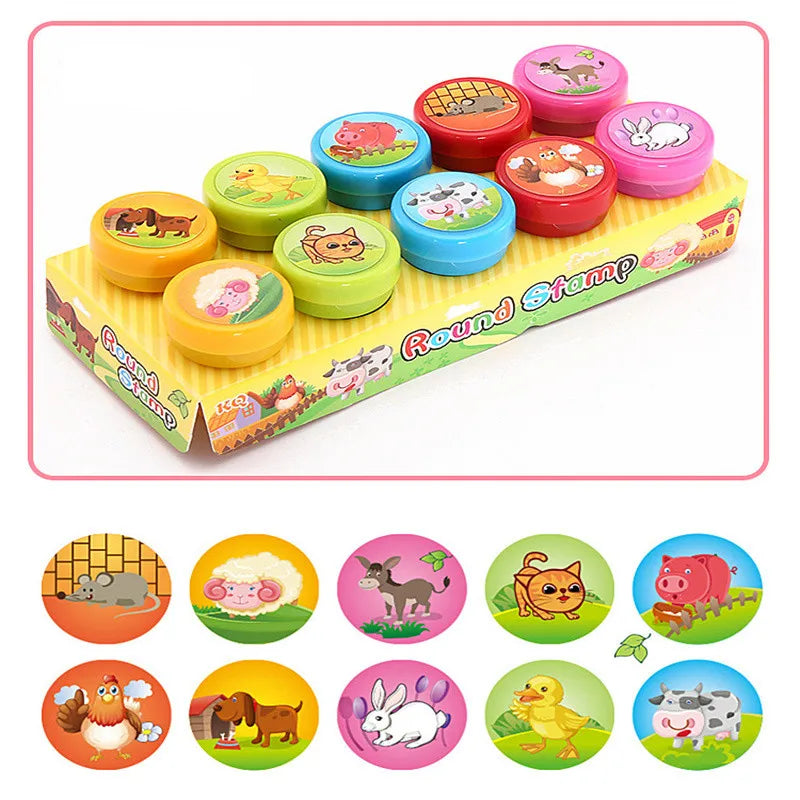 10pcs Assorted Stamps for Kids Self-ink Stamps Children Toy Stamps Smiley Face Seal Scrapbooking DIY Painting Photo Album Decor Beauty Fashion