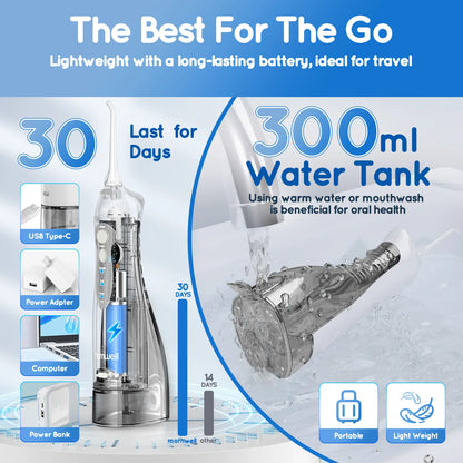 D52 Portable Cordless Water Flosser USB Rechargeable Water Jet Floss Tooth Pick 6 Jet Tip 300ml 3 Modes Teeth Clean for Travel Beauty World Shop
