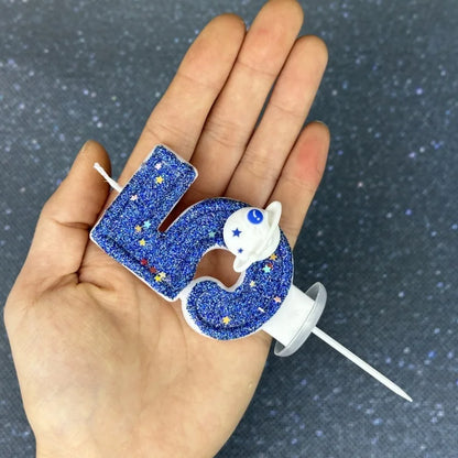 DIY Planet themed Spaceship 0-9 DIY digital candle Dark Blue Birthday candle Outer space themed party cake decoration Beauty World Shop