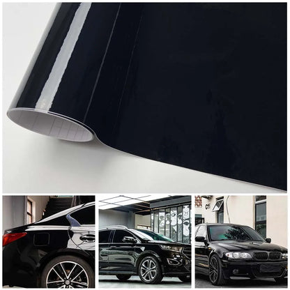 Black Vinyl Wrap Bright Shiny Auto Body Stickers Self-adhesive Gloss Car Wrapping Vinyl Air Release Glossy Black Car Foil Film Beauty World Shop
