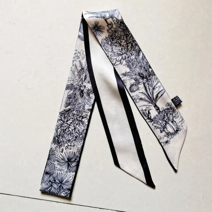120*5cm Plant Jungle Printed Scarf for Women's Spring Summer New Model Emulated Silk Streamer Fashionable Retro Hairband Streame Beauty World Shop