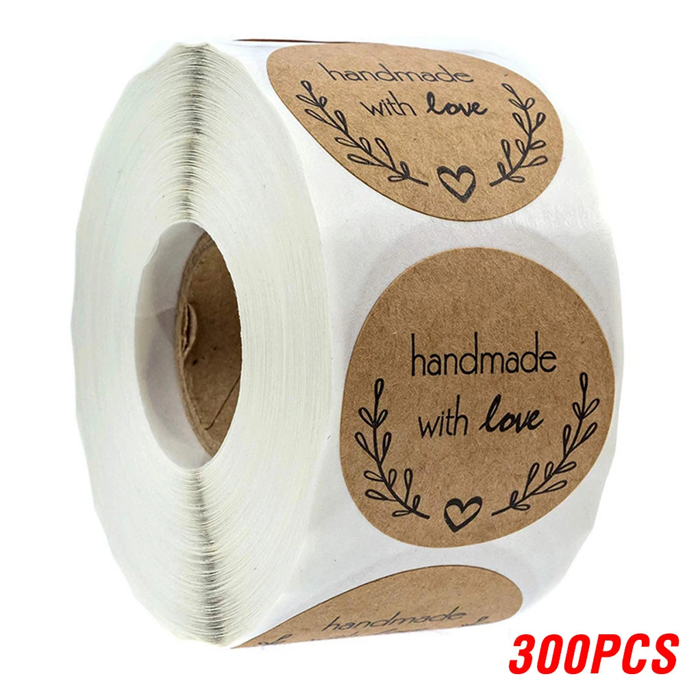 100-500pcs 1inch Vintage Kraft Paper Handmade With Love Stickers for Package Thank You Stationery Adhesive Labels Baking Seals Beauty World Shop
