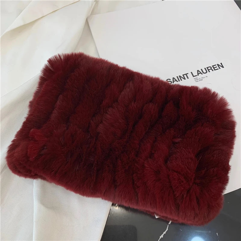Women Handmade Stretch 100% Real Rabbit Fur Scarf Knit Genuine Rex Rabbit Fur Headbands Girls Natural Rabbit Fur Ring Scarves Beauty World Shop