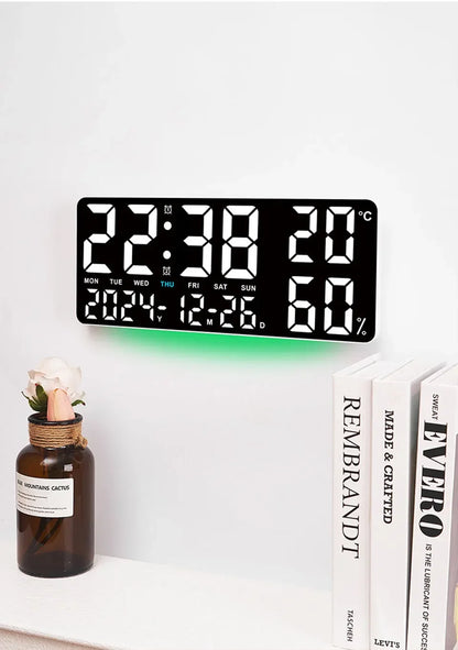 Digital Wall Clock with Atmosphere Lights Remote Control TEMP Humidity Display LED Large Table Clock Multifunctional Alarm Clock Beauty World Shop