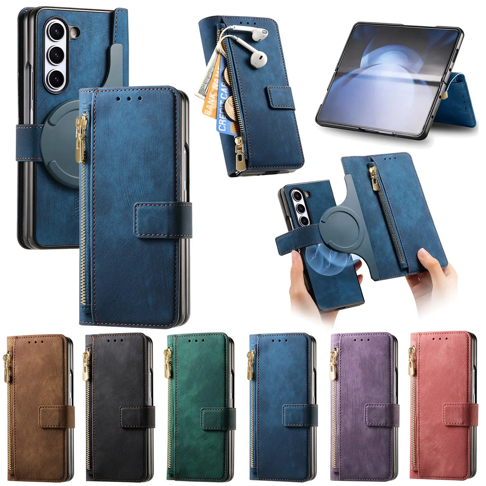 2 in 1 Magnetic Zipper Cards Solt Wallet Leather Case For Samsung Galaxy Z Fold 8 ultra 7 6 5  Wireless Charging Bag Purse Cover Beauty World Shop