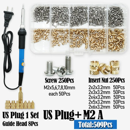 Heat Set Thread Brass Insert Nut and Bolt M2 M3 M4 Soldering Iron Tip Copper Insertion Nut Machine Screw Kit Inserts 3d Printer Beauty World Shop