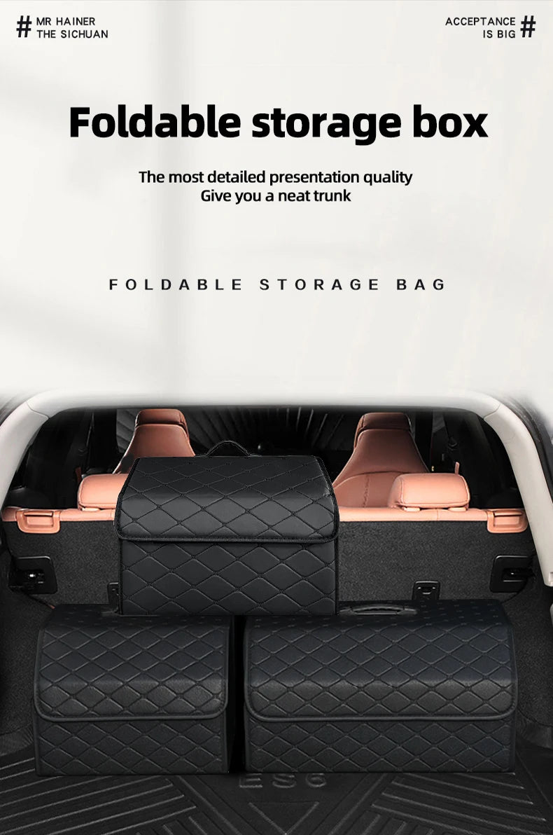 Car PU Leather Trunk Storage Box Portable Foldable Storage Car Multiuse Storage Car Trunk Bag Auto Storag Box Beauty World Shop
