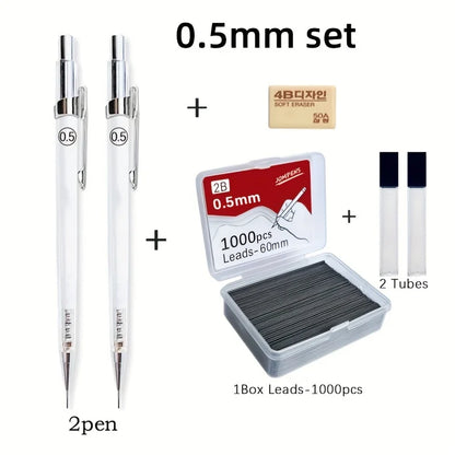 Transparent Mechanical Pencils 0.5 0.7 0.9mm with Lead 2B 60mm Art Drawing Automatic Pencil Replaceable Refills with 2 Tubes Beauty World Shop