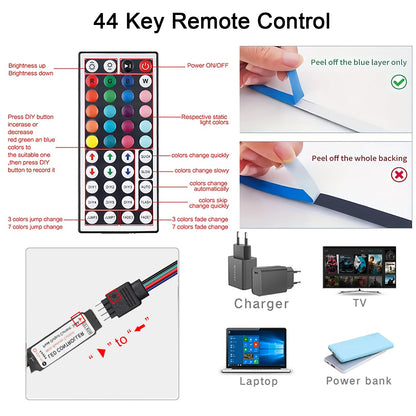 Led Strip Lights with 44 Key Remote Control 1m 5m 10m 20m RGB Tape Led Wall Room for Home Bedroom Party Decor TV Backlight Beauty World Shop