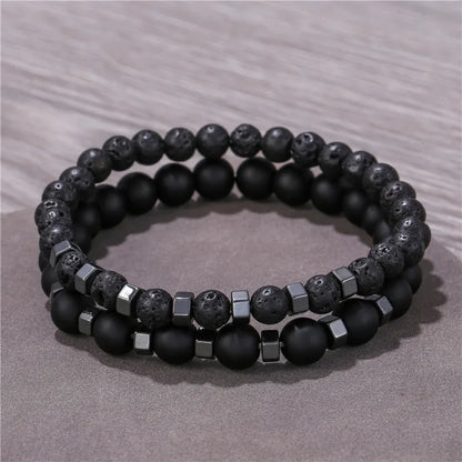 2pcs/set Beaded Bracelet Men Lava Stone Agate Tiger Eye Bead Charm Men Women Bracelet Sets Jewelry Best Gifts Pulsera Hombre Beauty Fashion