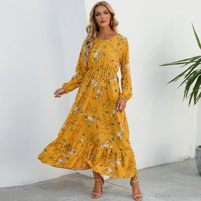 2023 Sping Summer Bohemian Women Maxi Dress Casual Long Sleeve High Waist Beach Woman Chiffon Dresses Floral Vestidoes Mujer New Beauty World Shop
