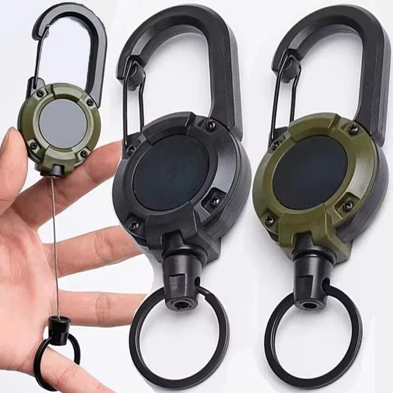Retractable Heavy Duty Pull Reel Carabiner Strong Steel Wire Rope Buckle Spring Key Ring Outdoor Sporty attachment Keychain Tool Beauty World Shop