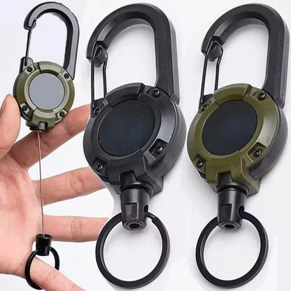 Retractable Heavy Duty Pull Reel Carabiner Strong Steel Wire Rope Buckle Spring Key Ring Outdoor Sporty attachment Keychain Tool Beauty World Shop
