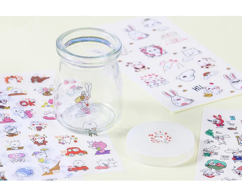 6Pieces/Set Transparent Pvc Waterproof Cartoon Sticker DIY Hand Account Decorative Stickers Kawaii Phone Cup Stickers Beauty World Shop