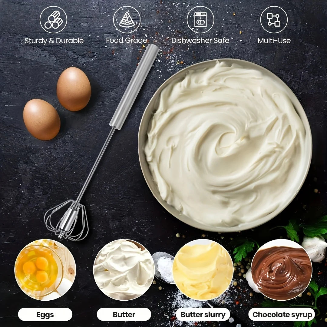 Stainless Steel Egg Beater Durable Semi-Automatic Mixer for Effortless Egg Cream Mixing Stirring and Beating for Kitchen Baking Beauty World Shop