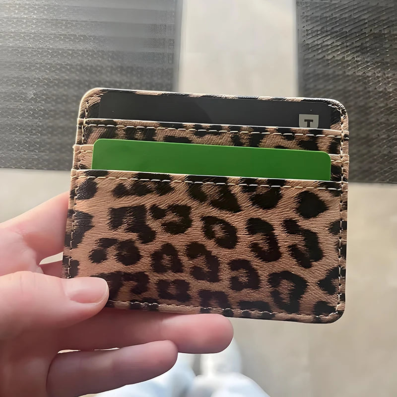 Classics Leopard Print PU Leather Card Wallet Fashoin Bus Id Business Coin Money Thin Card Holder for Men & Women Beauty World Shop
