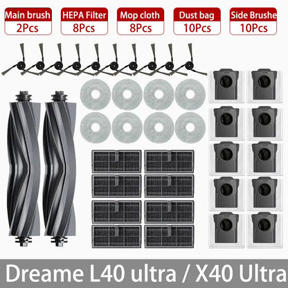 Dreame L40 Ultra / X40 Ultra Robot Vacuum Accessories Dust Bags Mop Main Side Brushes Cloths HEPA Filters Spare Parts Beauty World Shop