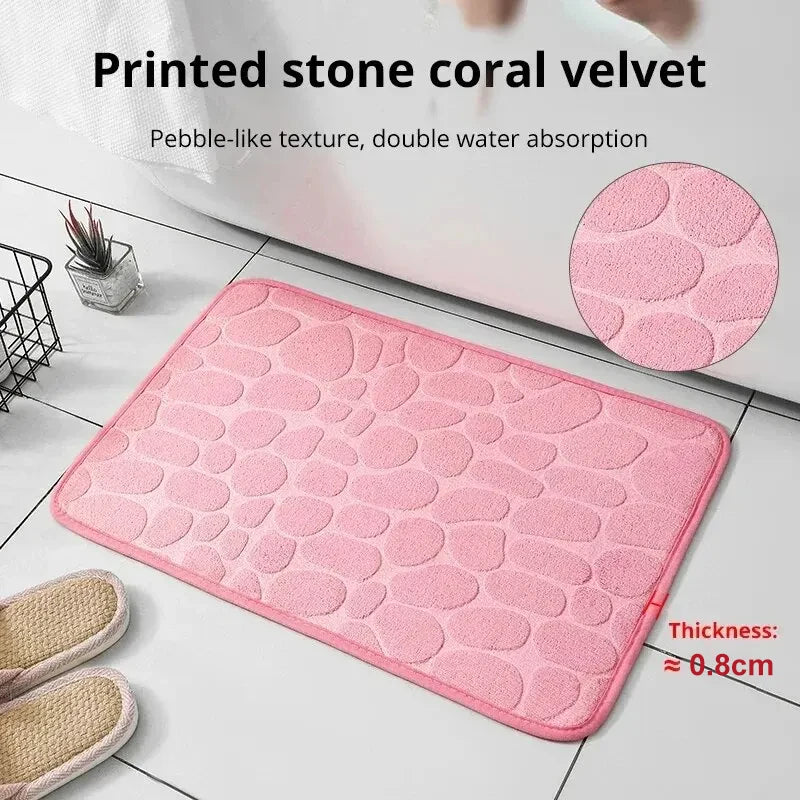 1pc embossed fiber carpet, bathroom living room anti slip mat, pebble floor mat, household items Beauty World Shop