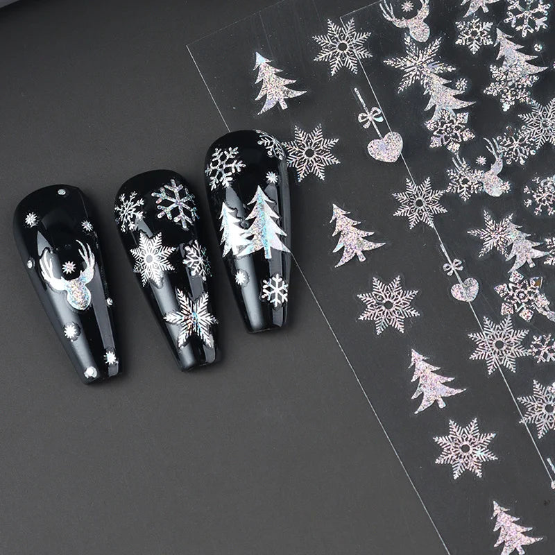 2pc Holographic Christmas Nail Art Stickers Iridescent Laser Snowflake Deer Tree Winter Slider Decals New Year Manicure Supplies Beauty World Shop