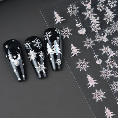 2pc Holographic Christmas Nail Art Stickers Iridescent Laser Snowflake Deer Tree Winter Slider Decals New Year Manicure Supplies Beauty World Shop