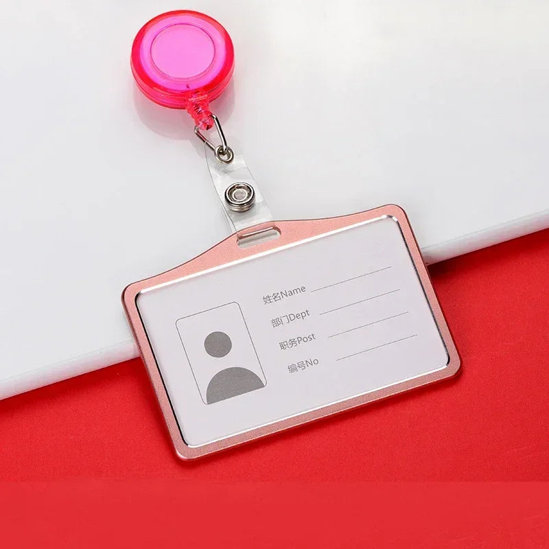 1 Pcs Aluminum Alloy Card Cover Case Bank Business Work Card Holder with ABS Retractable Badge Reel Credit ID Card Badge Bag Beauty World Shop