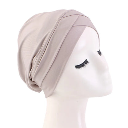 New Women cross muslim hijab inner hat Islamic UnderScarf Arab Wrap Chemo Bandana Muslim Scarf Hijab Bonnet Cap Indian Hat Beauty World Shop