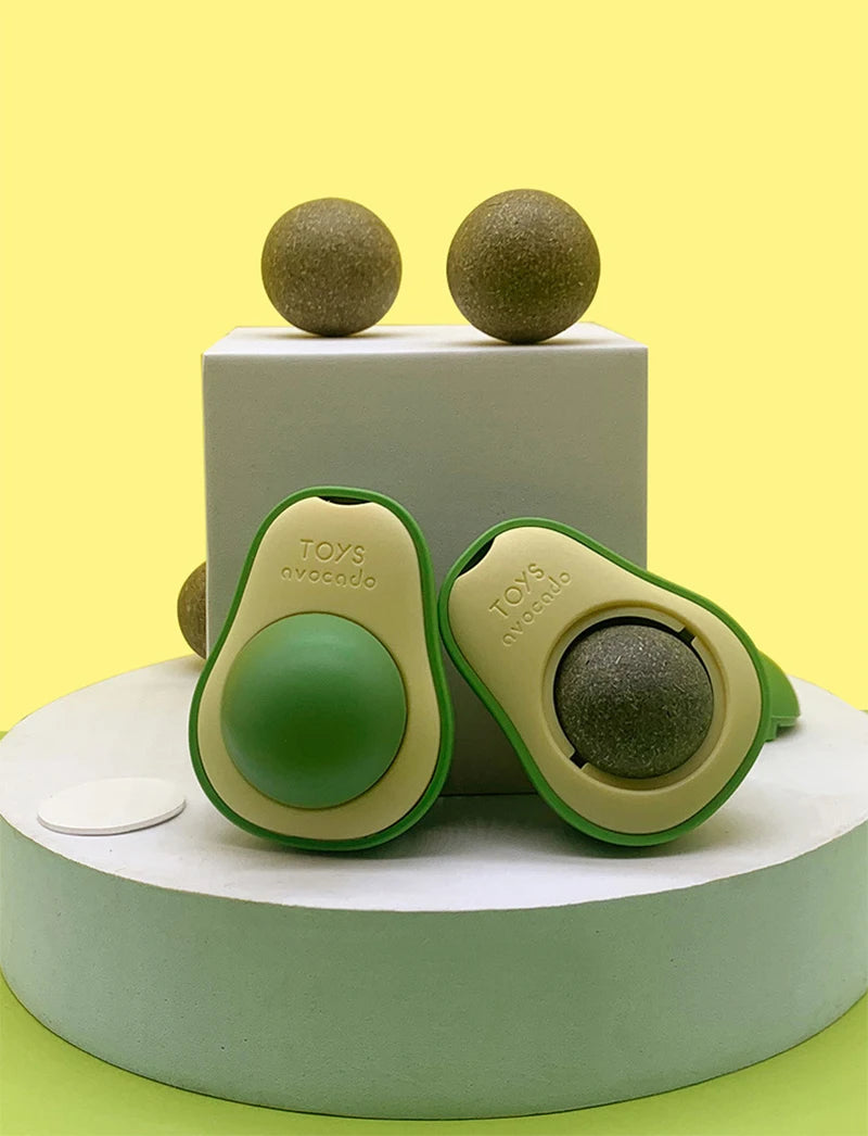 Avocado Catnip Ball Rotatable Pet Toy Mint Ball Wall Stickup Cat Snacks For Kitten Cat Cartoon Pet Teeth Cleaning Supplies