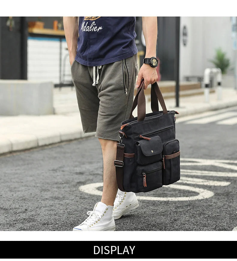 Men's Handbags Briefcase Canvas Shoulder Bag Man for Documents Large Capacity Tote Laptop Bag Crossbody Travel Bags Vintage K004 Beauty Trend Shop