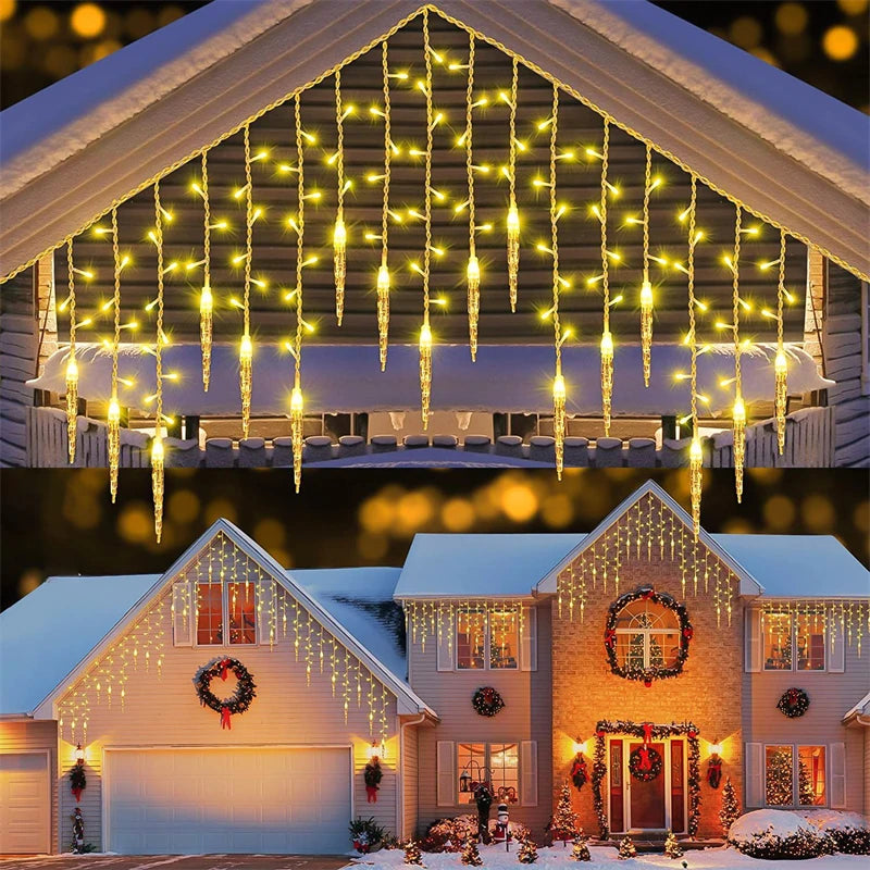 Christmas Garland LED Icicle Curtain String Lights Droop Outdoor Garden Street Wedding Decorative lighting Steady on Beauty World Shop