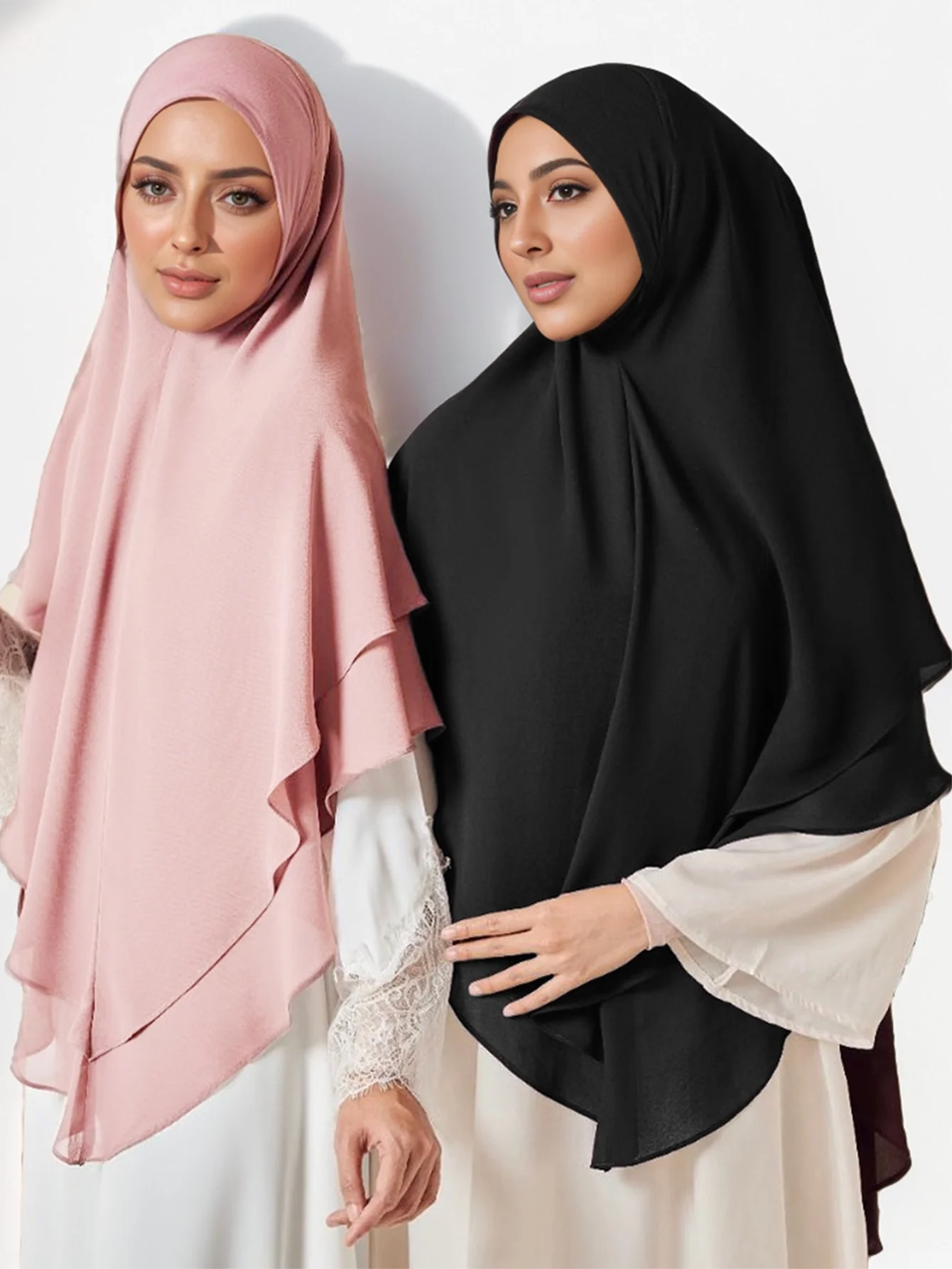 1pc Double layered Chiffon Ready to Wear Instant Hijabs Solid Headscarf Foulard Femme Musulman Shawl Wrap Bandana Beauty World Shop