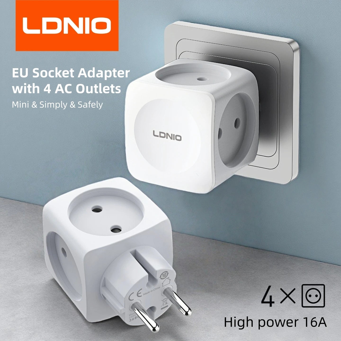 LDNIO EU Socket Extender Adapter 1 to 4 Multi-Outlets High Capacity Power 16A 2Pin Plug Electrical Extension Mini Cube Converter Beauty World Shop