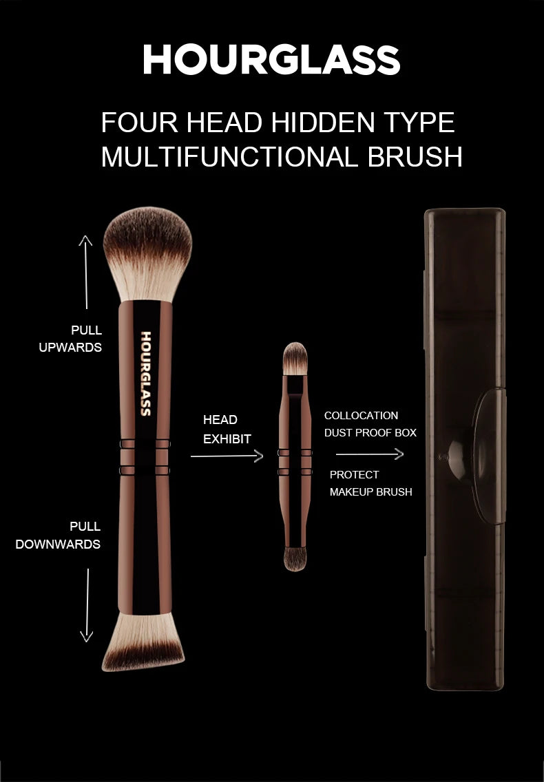 Hourglass Makeup Brush- No.24 Four-Head Multifunctional Brush Loose Powder Foundation Concealer Eyeshadow Concealed Makeup Brush