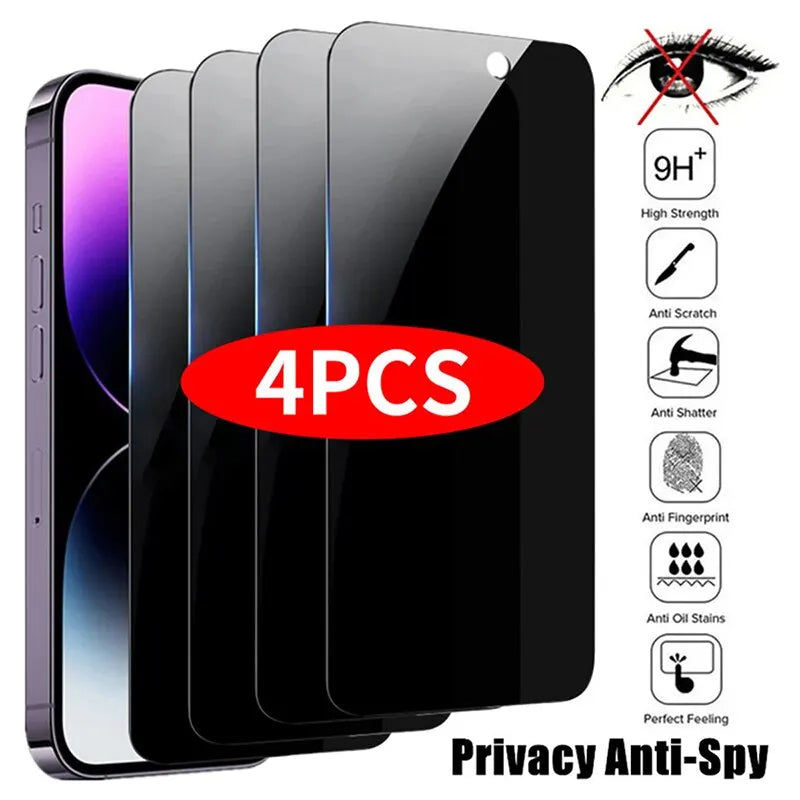4PCS Privacy Screen Protector For iPhone 14 Pro Max 16 Pro Anti-Spy Glass For iPhone 13 15 12 11 Pro Max 13 Mini Tempered Glass Beauty World Shop