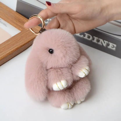 Fluffy Bunny Keychain - Plush Play Dead Rabbit Doll with Bow, Cute Animal Keychain Toy for Kids Girls, Soft Furry Gift Beauty World Shop