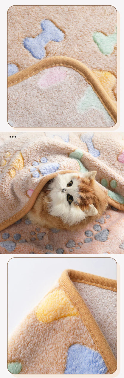 Winter Velvet Pet Sleeping Warm Blanket with Paw/Dot/Bone Pattern, Dog Cat Washing Towel, Fleece Soft Pet Blanket Pet Bed Mat