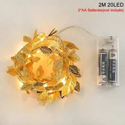 2M 20LED Golden Leaves String Fairy Lights For Wedding Birthday Party Decoration Home Garden Artificial Plant Garland Vine Light Beauty World Shop